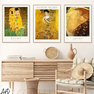 Gustav Klimt Print, Gallery Wall Art Set, Art Nouveau Print, Set of 3 Exhibition Posters