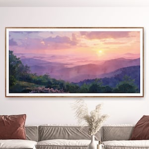 Watercolor Blue Ridge Mountains National Park Poster - Sunset, Bedroom Wall Art