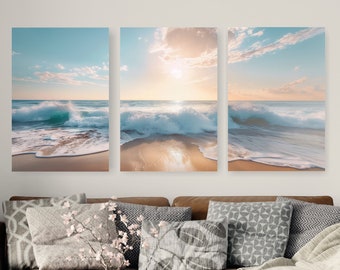 Beach Seascape Canvas Art: Coastal Living Room Wall Decor