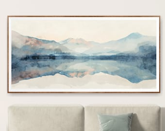 Aquarelkunstdruk Blue Mountain Valley: extra groot panorama
