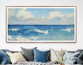 Schilderij kustzeegezicht: oceaangolvenkunst, kant-en-klaar canvas