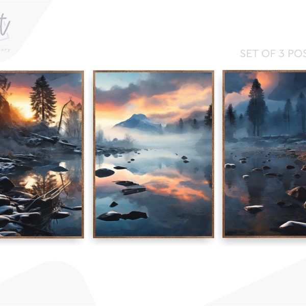 Set of 3 Extra Large Wall Art, Yosemite National Park Posters, Triptych Wall Art, Watercolor Prints, Mountains, Canvas Wall Art