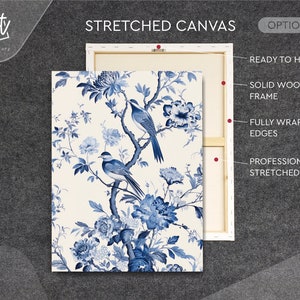 Antique Vintage Blue Chinoiserie Wall Art Prints, Set of 3 Botanical Posters