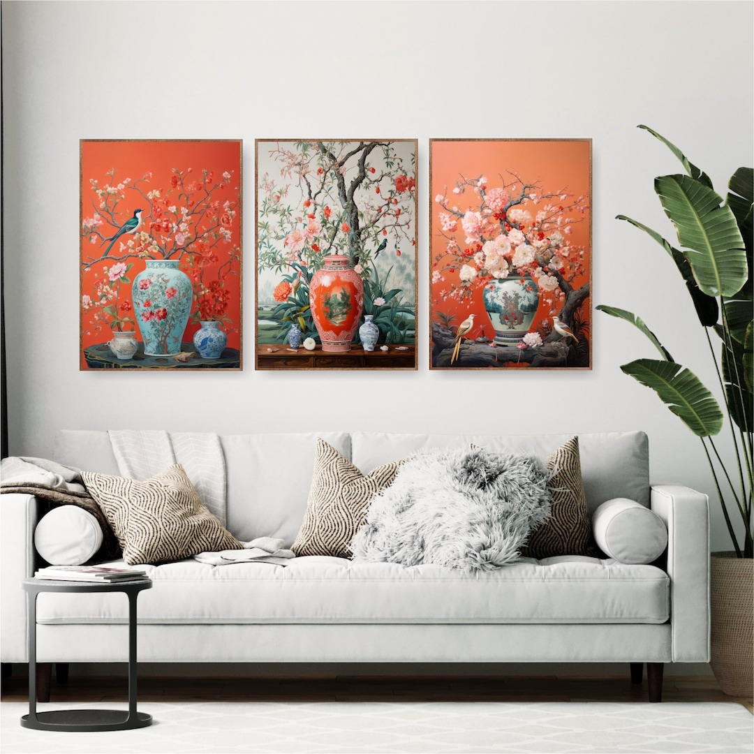 Trendy Set of 3 Chinese Art, Chinoiserie Wall Art Prints, Extra Large ...