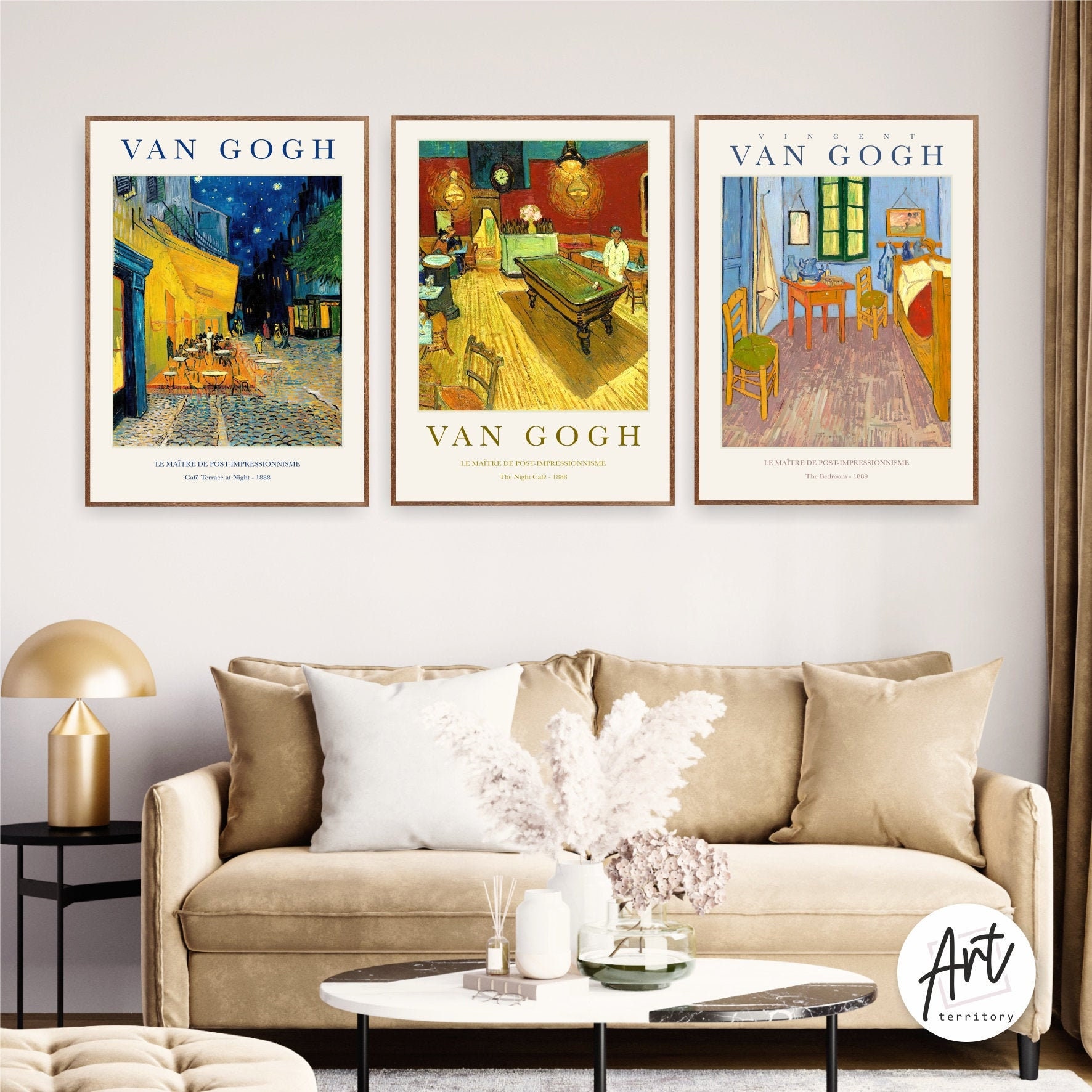 Van Gogh Gallery Wall Art Print, Museum Exhibition Set of 3 Paintings