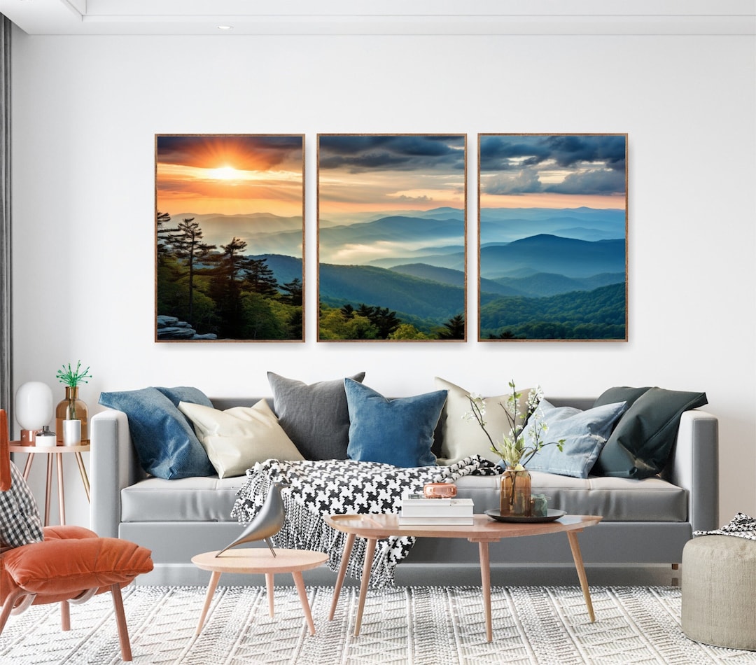 Blue Ridge Canvas Blue Ridge Mountains, National Park Set of 3 Posters, Canvas Wall Art ...