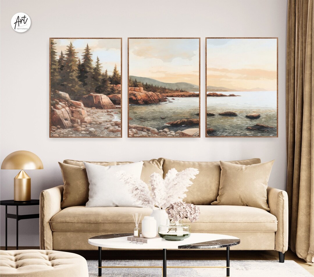 Acadia National Park Watercolor Print Set: Coastal Mountain Canvas Art ...