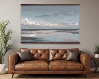 Extra Large Blue Coastal Canvas Tapestry, Ocean Wall Hanging, Seascape Landscape Art, Beach Wall Decor