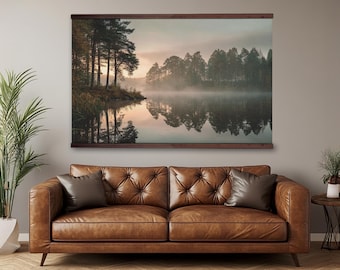 Extragroßer nebliger Waldsee Wandbild, Wandbehang