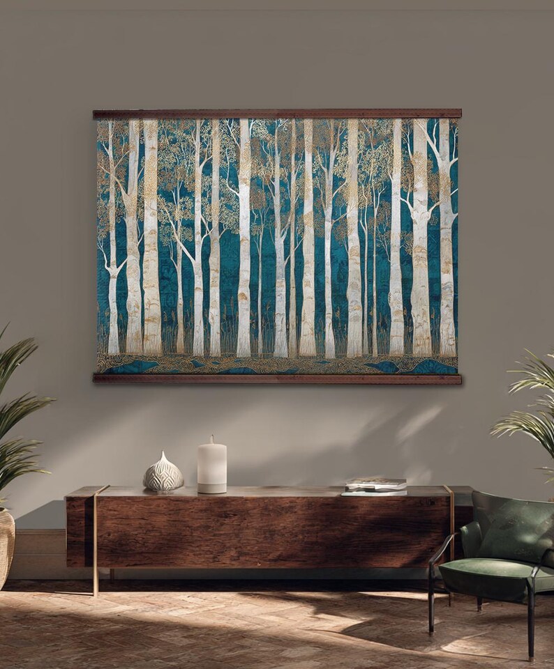 Extra Large Birch Forest Wall Art Tapestry, Scandinavian Tree Landscape ...