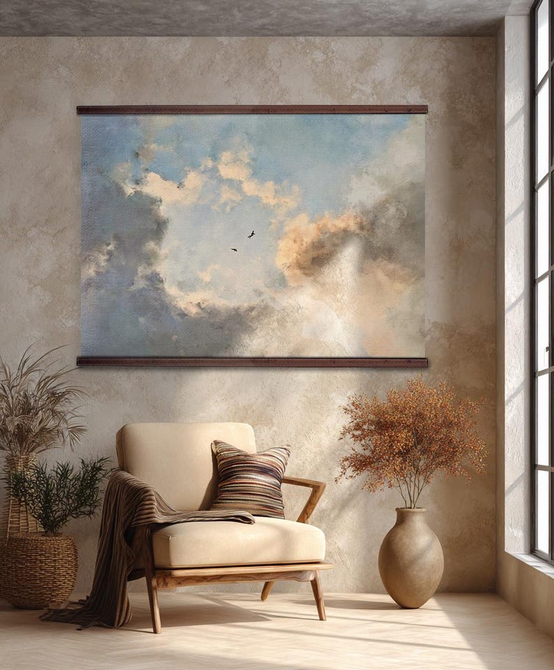 Sky Clouds Wall Art Tapestry, Extra Large Minimalist Landscape Canvas ...