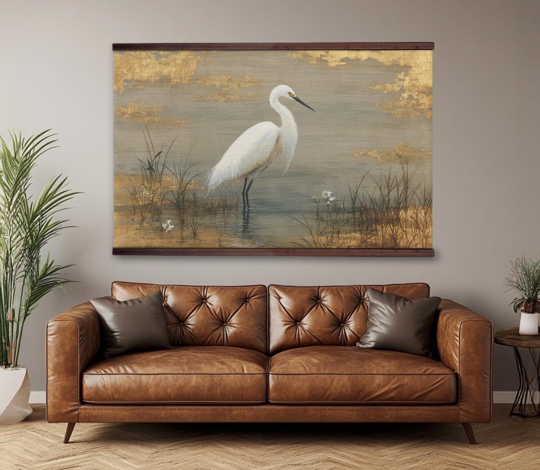 White Egret Wall Art – Coastal Heron Tapestry Extra Large Canvas - Etsy