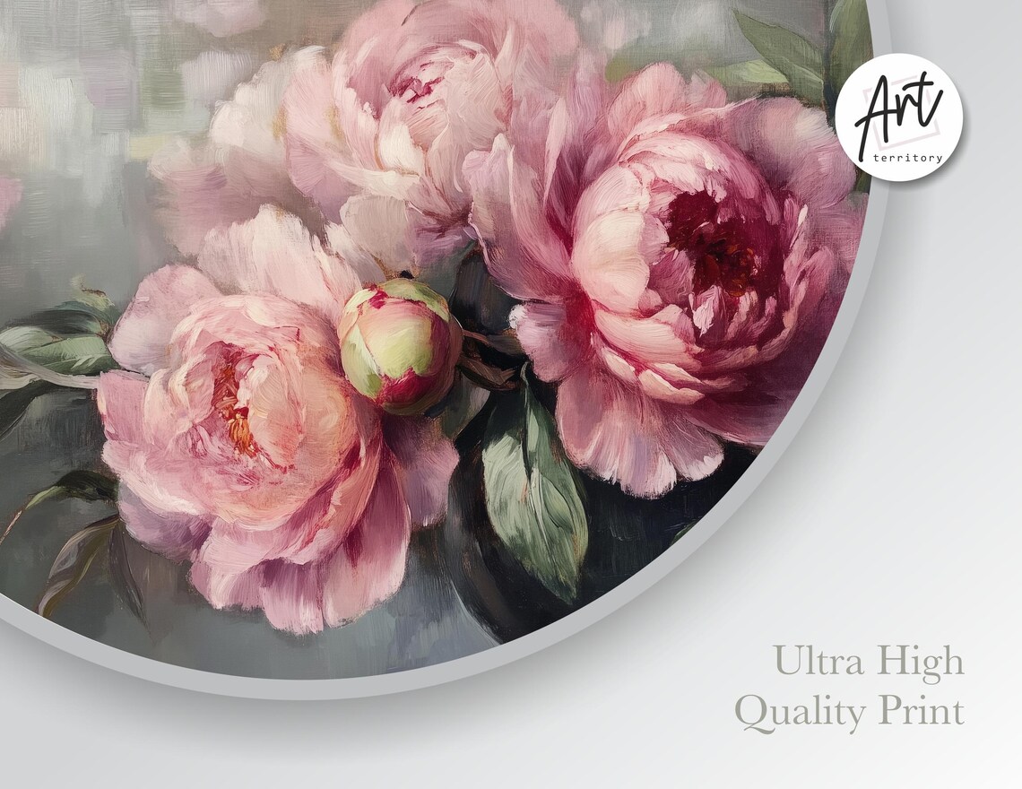 Vintage Peonies Canvas Print: Moody Pink Floral Wall Art - Etsy