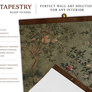 Set of 2 Chinoiserie Wall Art Tapestry, Old Money Decor, Vintage Botanical Garden Print, Grandmillennial Oriental Art