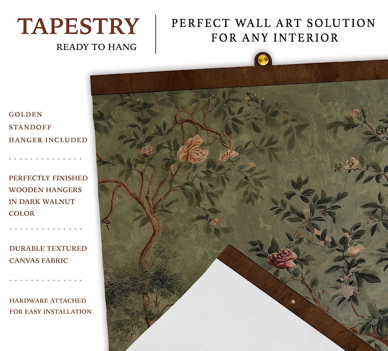 Set of 2 Chinoiserie Wall Art Tapestry, Old Money Decor, Vintage Botanical Garden Print, Grandmillennial Oriental Art