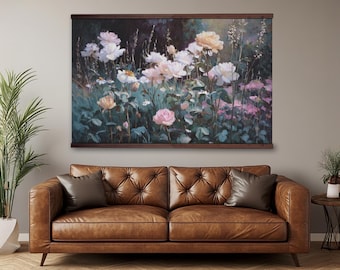 Extra Large Botanical Canvas Print, Oversized Vintage Floral Tapestry