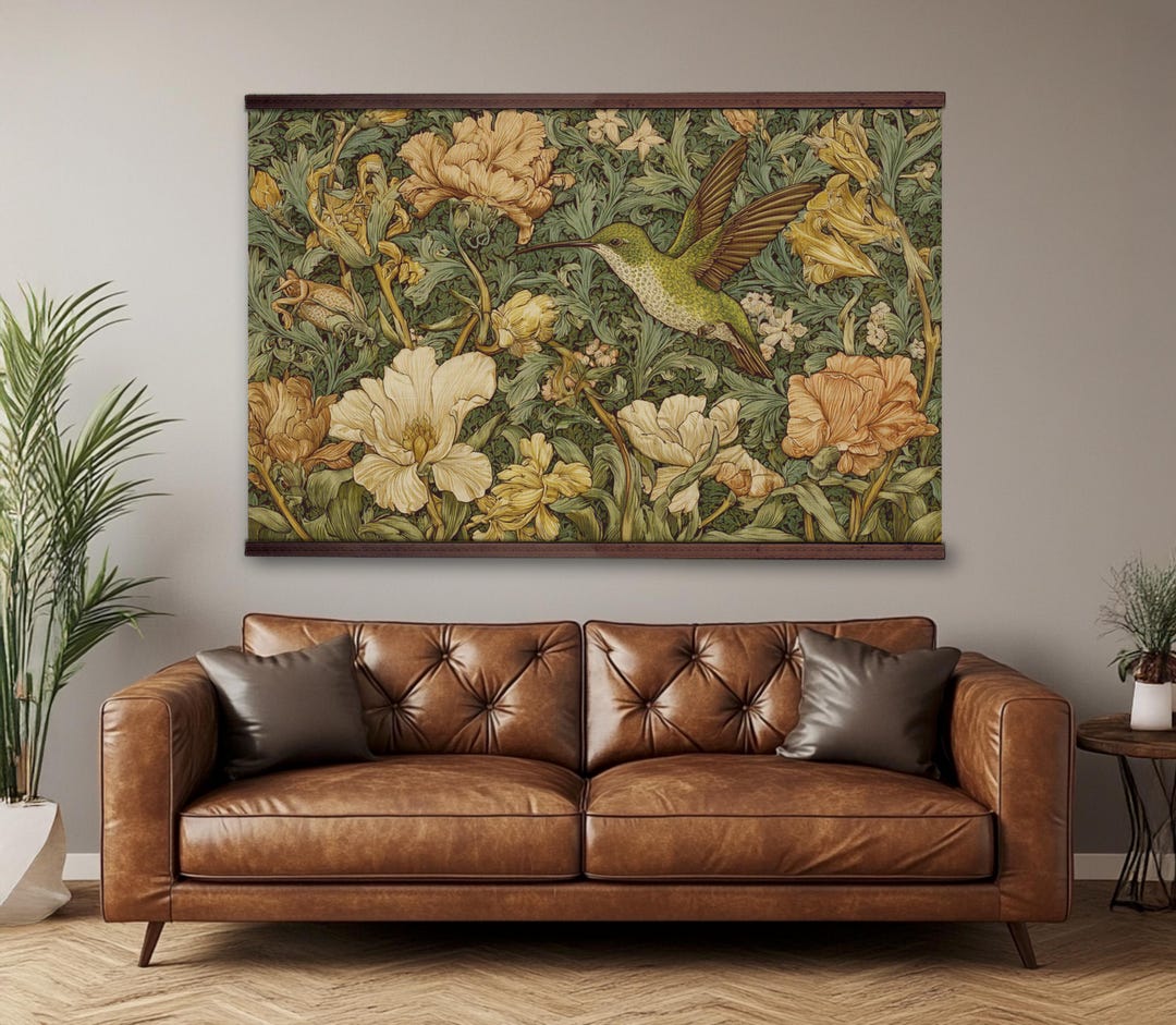 William Morris Hummingbird Botanical Tapestry Canvas - Etsy