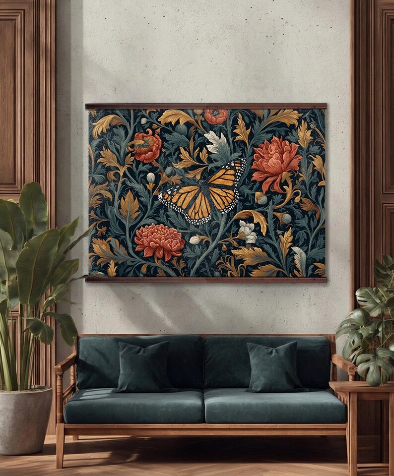 William Morris Butterfly Print, Vintage Botanical Canvas Tapestry - Etsy