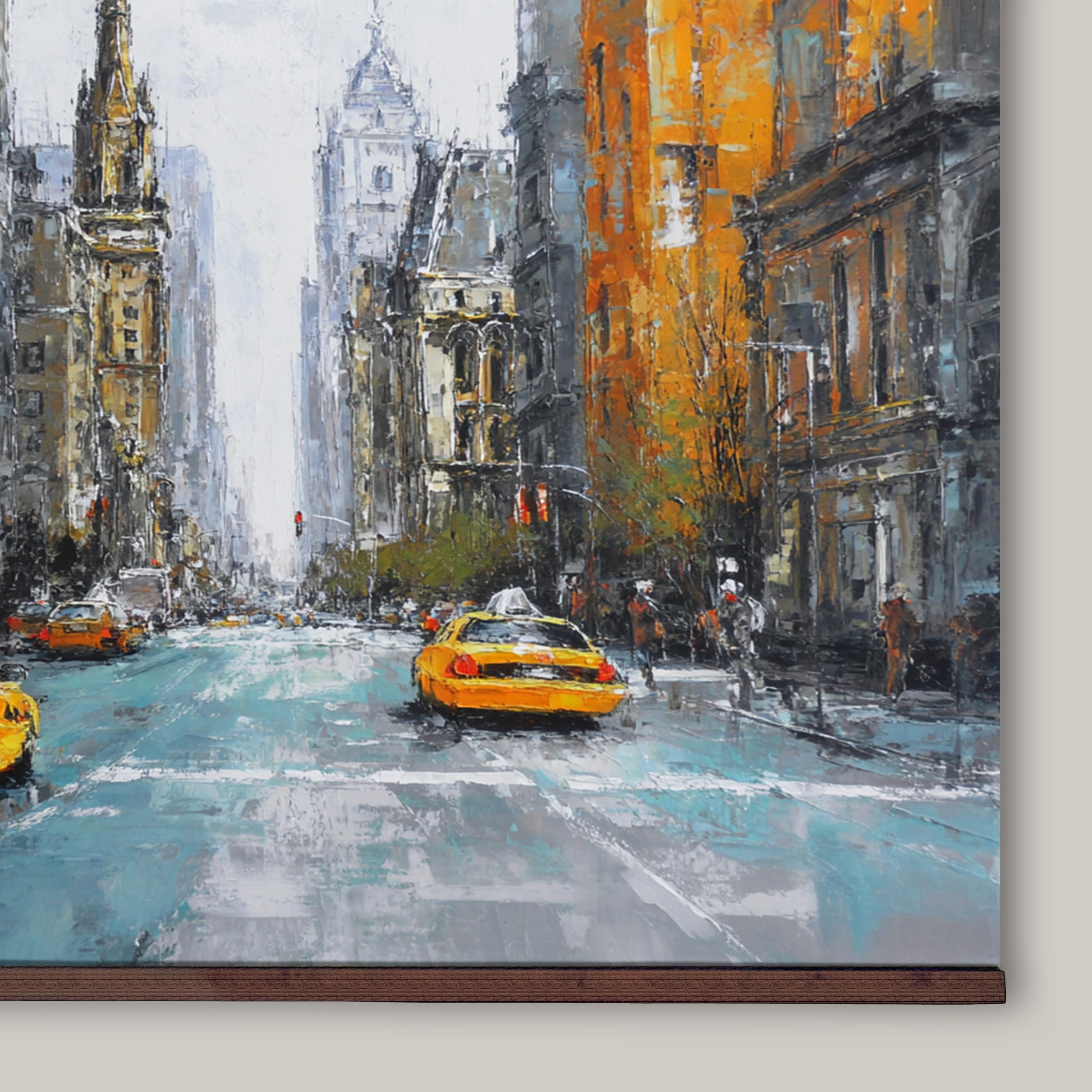 Lindo ニューヨークタクシー壁掛けアート ニューヨークの街並みを描いた壁掛けタペストリー、黄色いタクシーの