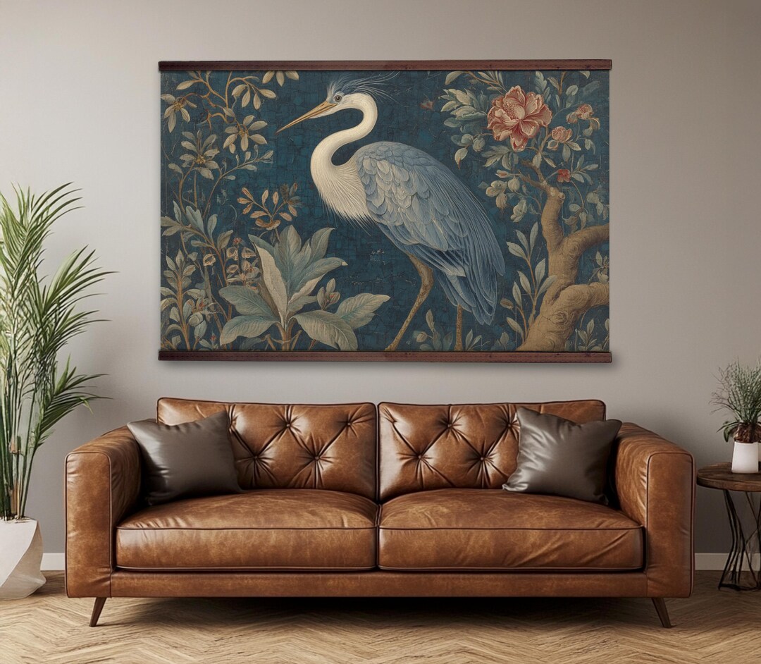 Blue Heron Tapestry, William Wall Hanging, Chinoiserie Bird Wall Art ...