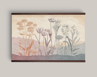Extra Large Vintage Wildflowers Botanical Floral Tapestry, Oversized Canvas, Framed Wall Art