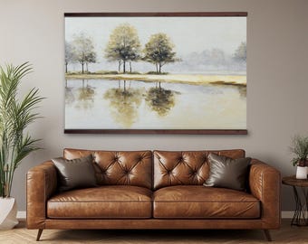 Extra Großer Leinwand Wandteppich, Landschaftsbild, Minimalistische Baum Malerei