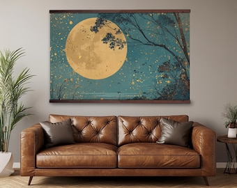Full Moon Wall Art, Large Moon Canvas Tapestry, Japanese Style Moon Print