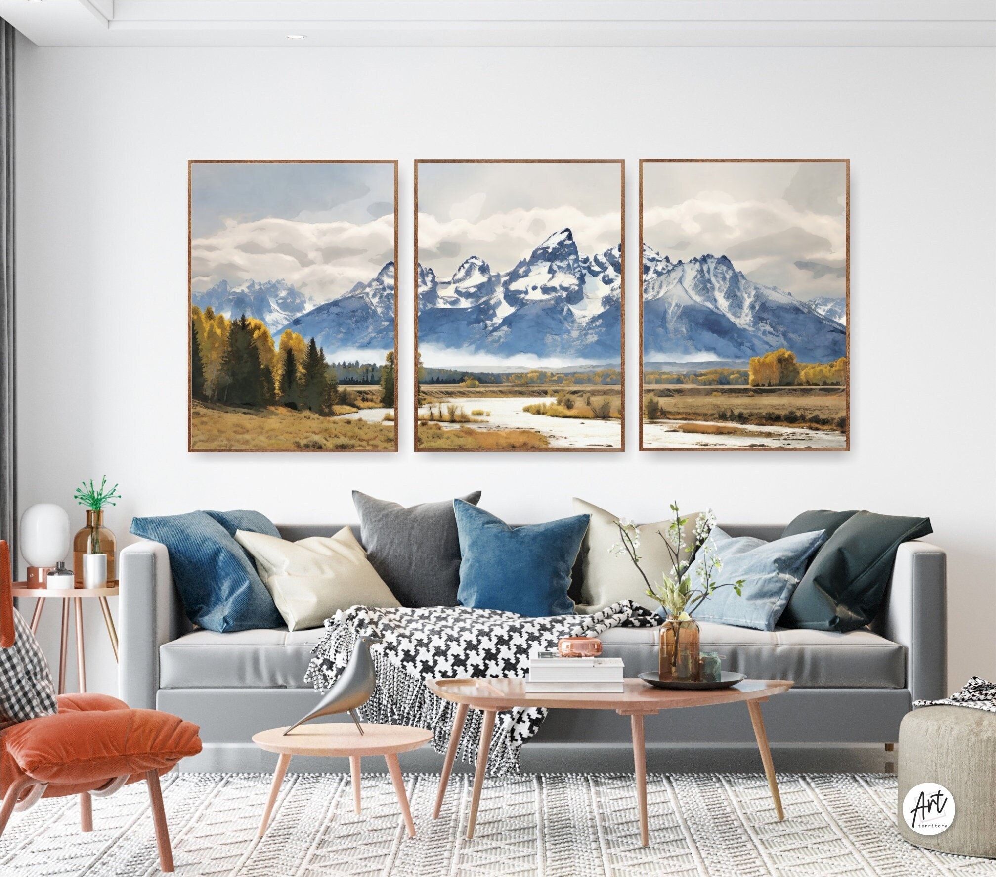 Grand Teton National Park Posters Set of 3 Extra Large Watercolor Prints, Mountains, Canvas Wall Art option available