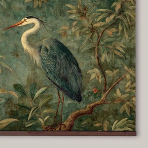 William Morris Print, Blue Heron Chinoiserie Tapestry, Floral Botanical Extra Large Vintage Wall Hanging, Ready to Hang Decor