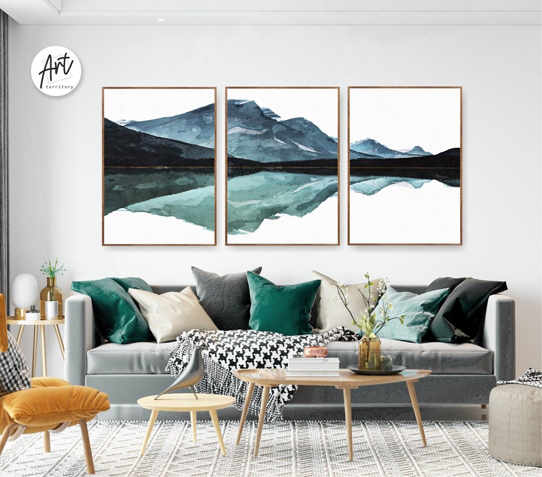 Mountains Prints Set of 3 Wall Art Watercolor Lake House Decor - Etsy