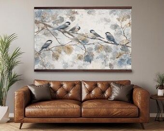 Birds on Branch Wall Tapestry – Vintage Botanical Art Print, Large Wall Hanging, Nature Decor for Living Room, Bedroom, Rustic Home