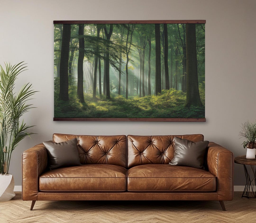 Extra Large Forest Wall Art, Green Woodland Tapestry Canvas - Etsy