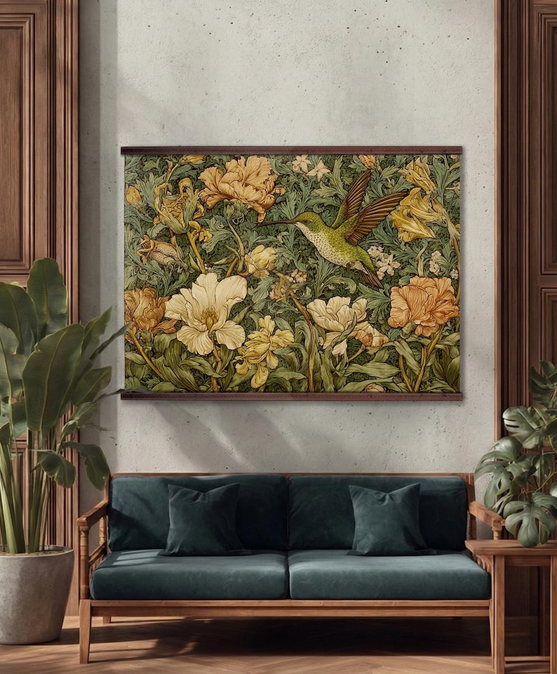 William Morris Hummingbird Botanical Tapestry Canvas - Etsy