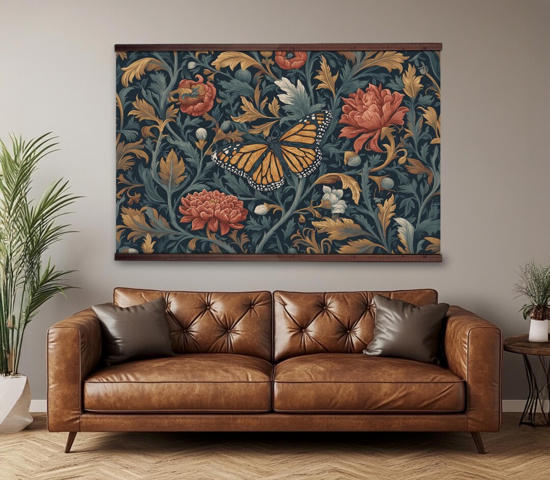 William Morris Butterfly Print, Vintage Botanical Canvas Tapestry - Etsy