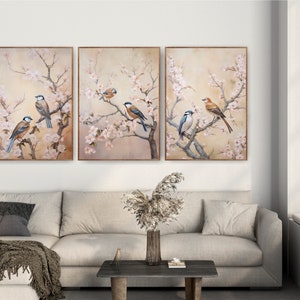 Chinoiserie Birds Art Prints, Floral Botanical Wall Decor Set of 3 ...
