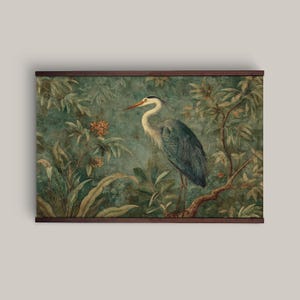 William Morris Print, Blue Heron Chinoiserie Tapestry, Floral Botanical Extra Large Vintage Wall Hanging, Ready to Hang Decor