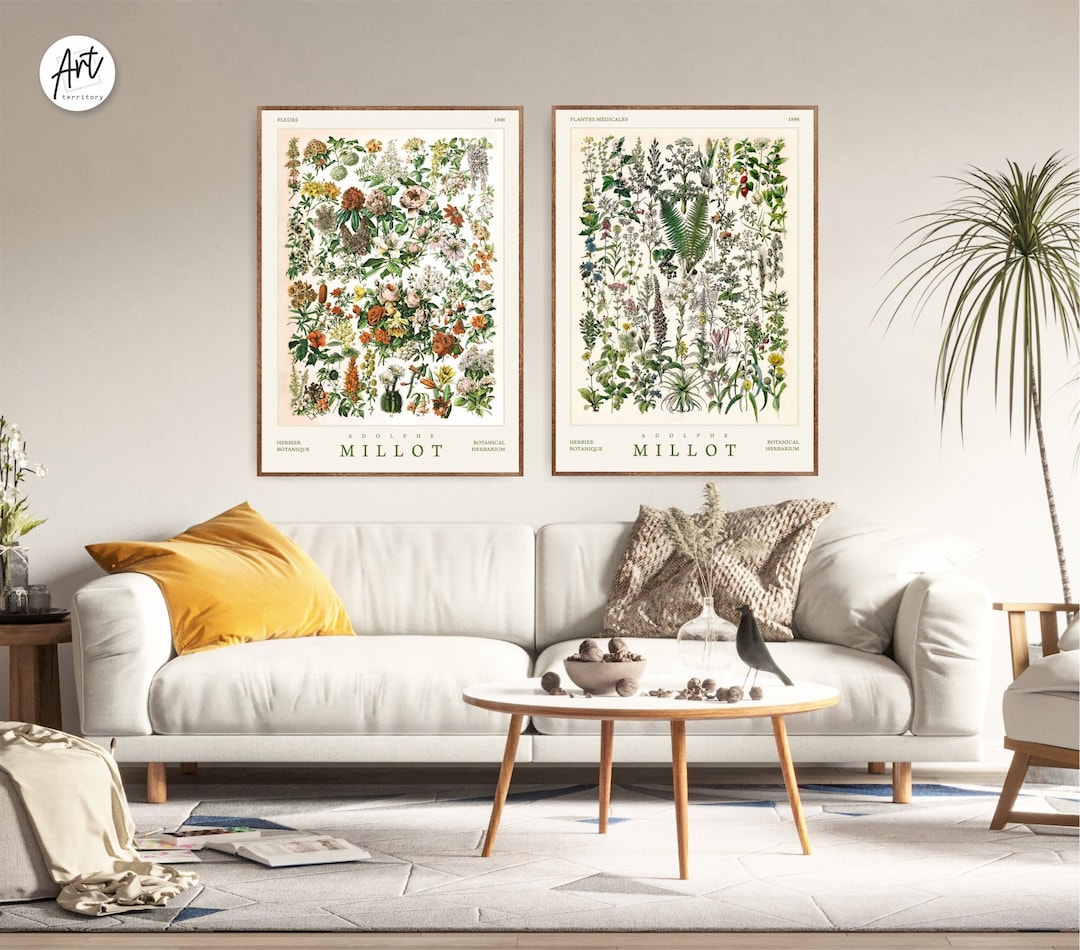 Botanical Herbarium Vintage Flowers Art Print Set, Gallery Wall Set - Etsy