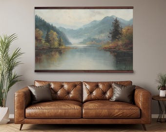 Extragroße Wandkunst, Leinwand Wand Kunst Tapisserie, Vintage Bergsee Landschaft