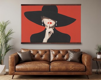 Fashion Lady Wall Tapestry – Modern Red Art Print, Glam Minimalist, Chic Large Wall Decor