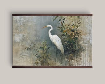 White Heron Wall Art Canvas Tapestry, Extra Large Egret Coastal Artwork