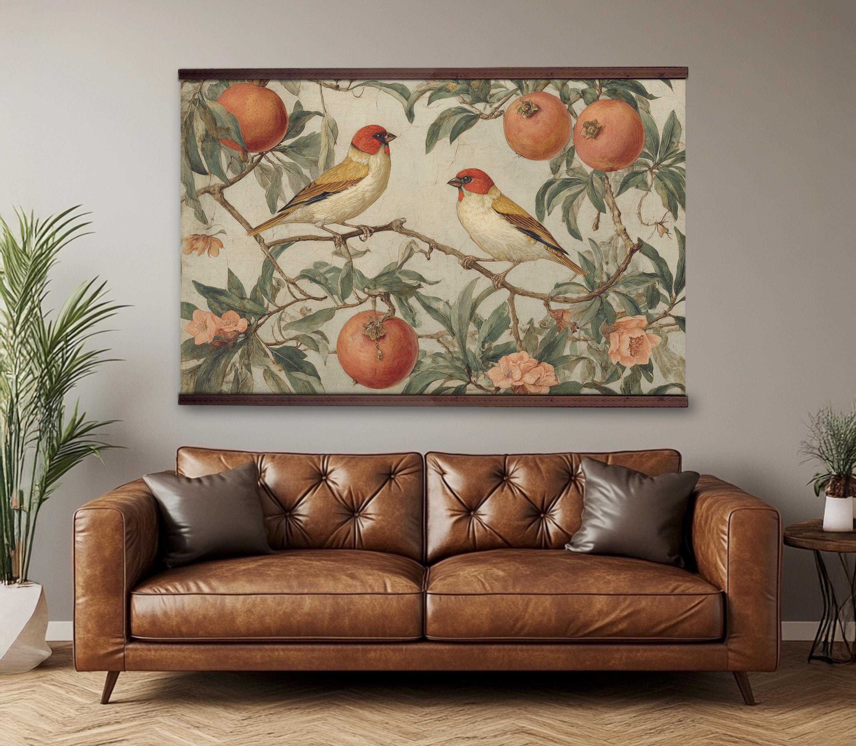 軒瓦 古瓦 モダン アンティーク ヴィンテージ レトロ wall art US William Morris Birds Tapestry, Vintage Botanical Bird Art