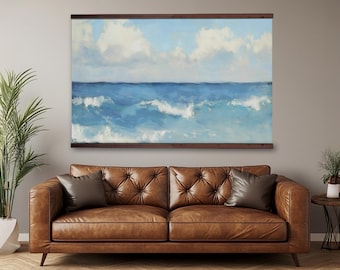 Oversized Ocean Tapestry: Vintage Coastal Wall Art with Wood Hanger
