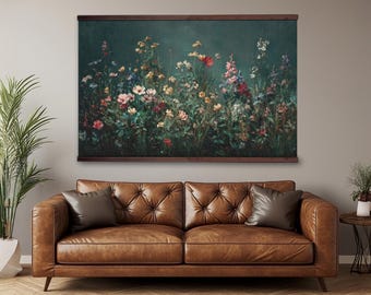 Extra Large Vintage Wildflower Tapestry Wall Art, Botanical Rustic Cottagecore Floral Decor