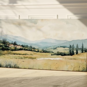 Vintage Landscape Art, Countryside Landscape Print, Rustic Country Print, Moody Wall Art, Living Room Painting, Canvas or Poster option
