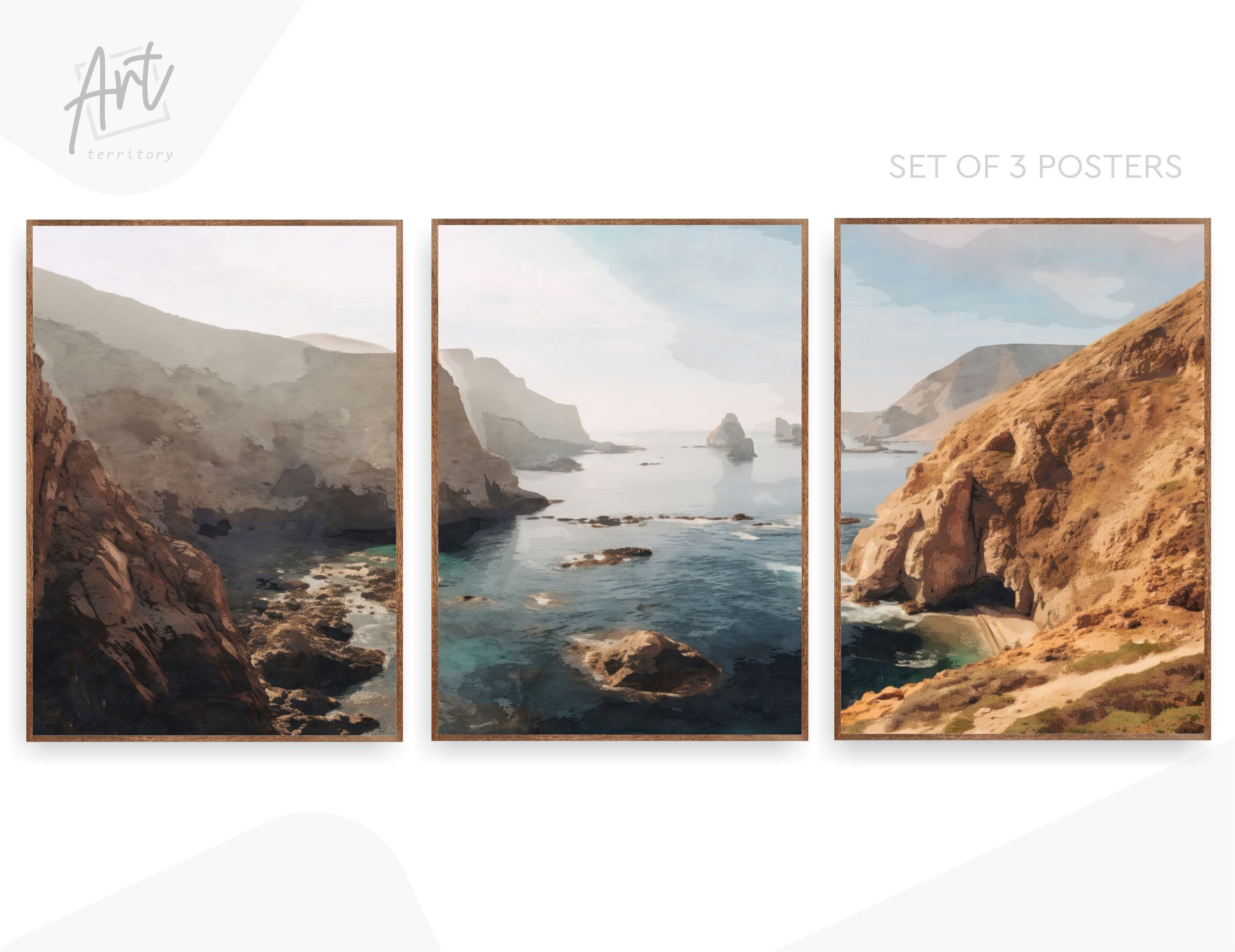 チャネル諸島国立公園の水彩画プリントセット：カリフォルニア沿岸の