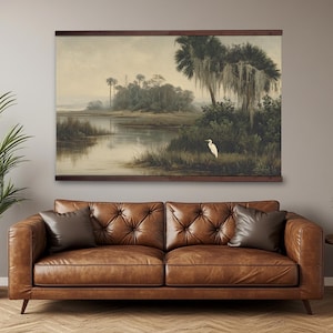Southern Marsh Wall Hanging Tapestry, Coastal Wetland Painting, Large Wall Art