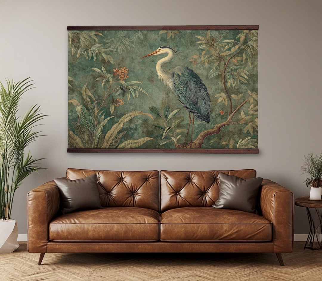 William Morris Blue Heron Tapestry: Vintage Floral Wall Hanging