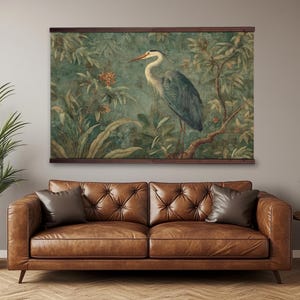 Tapisserie William Morris héron bleu : tenture murale florale vintage