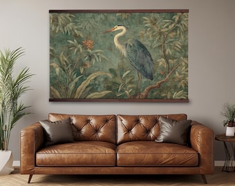 William Morris Blue Heron Tapestry: Vintage Floral Wall Hanging