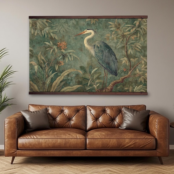 Tapeçaria William Morris Blue Heron: decoração de parede floral vintage